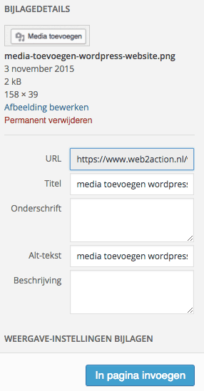 bijlagedetails wordpress afbeelding toevoegen