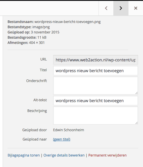 eigenschappen wordpress afbeeldingen