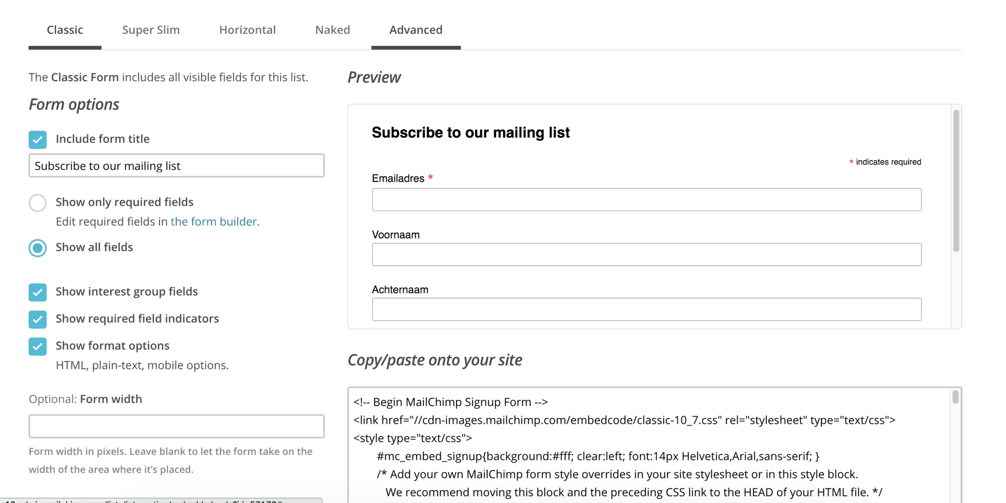 mailchimp formulier op je website aanpassen